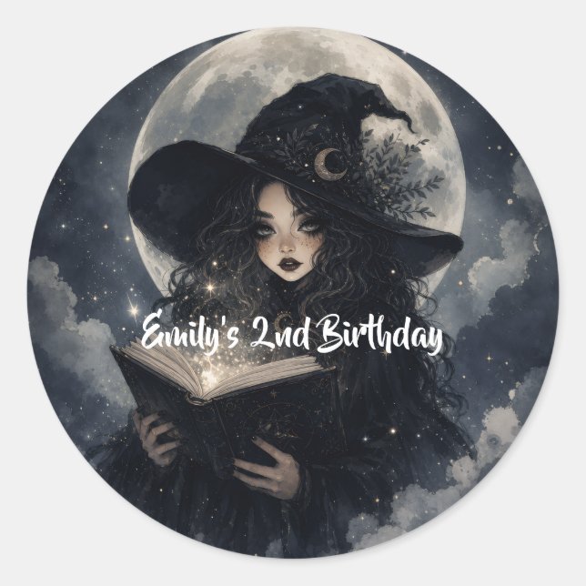 Sticker Rond notre petite sorcière a 2 ans ||  (Devant)