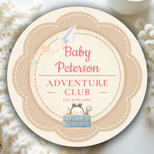 Sticker Rond Notre Plus Grande Aventure Rose Vintage Baby Showe