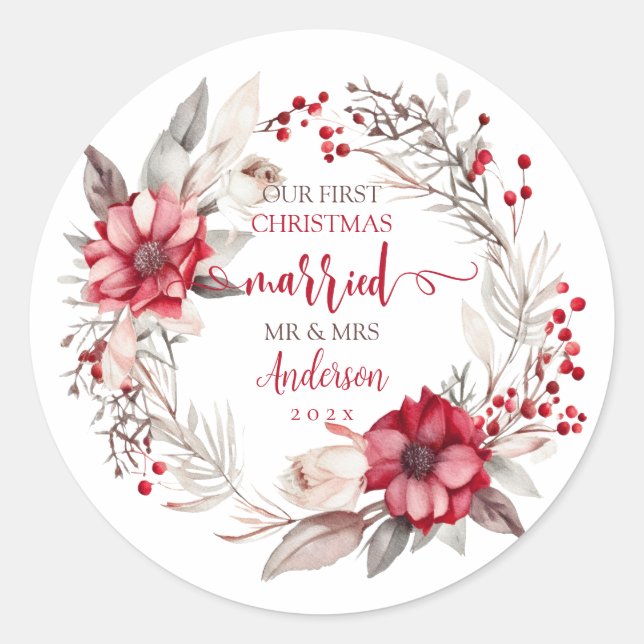 Sticker Rond Notre premier mariage de Noël (Devant)