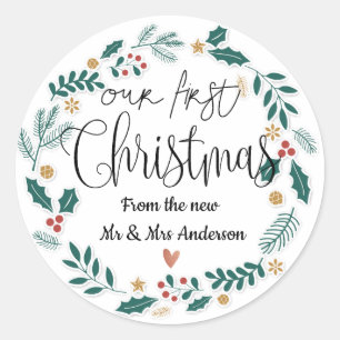 Sticker Rond Notre Premier Noël En Tant Que Couple Autocollan