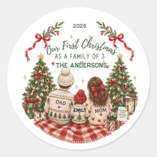 Sticker Rond Notre premier Noël en tant que famille de 3 person