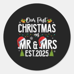 Sticker Rond Notre premier Noël en tant que M. et Mme 2025 Mari