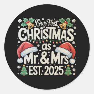 Sticker Rond Notre premier Noël en tant que M. et Mme 2025 Noël