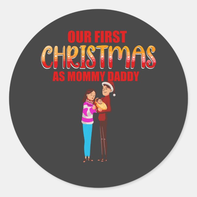 Sticker Rond Notre premier Noël en tant que maman et papa bébé  (Devant)
