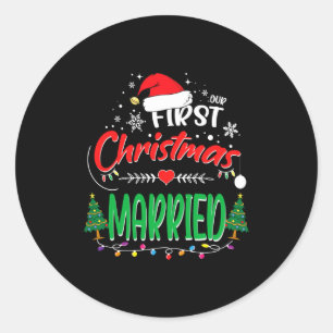 Sticker Rond Notre premier Noël mariés jeune marié M. et Mme