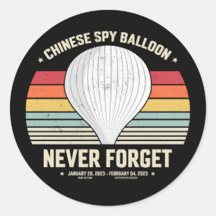 Sticker Rond N'oubliez jamais chinois Spy Balloon style rétro d
