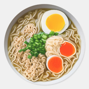 Sticker Rond Nouilles de Ramen avec nourriture pour oeufs bouil