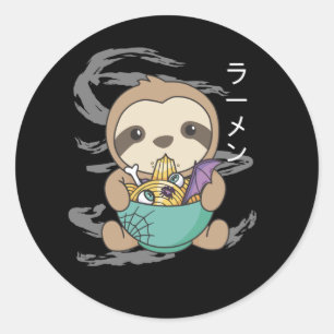 Sticker Rond Nouilles Japonaises Nouilles Halloween Sloth Ramen