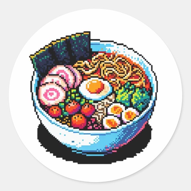 Sticker Rond Nouilles Pixel Art Ramen (Devant)