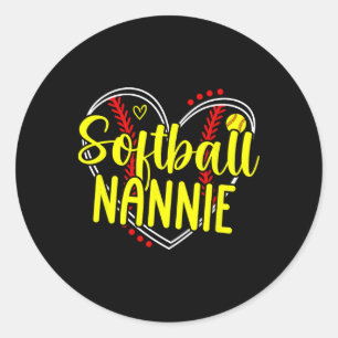 Sticker Rond Nounou de softball Nannie cœur Nounou d'un joueur