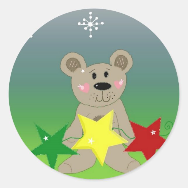 Sticker Rond Nounours avec étoiles de fête (Devant)