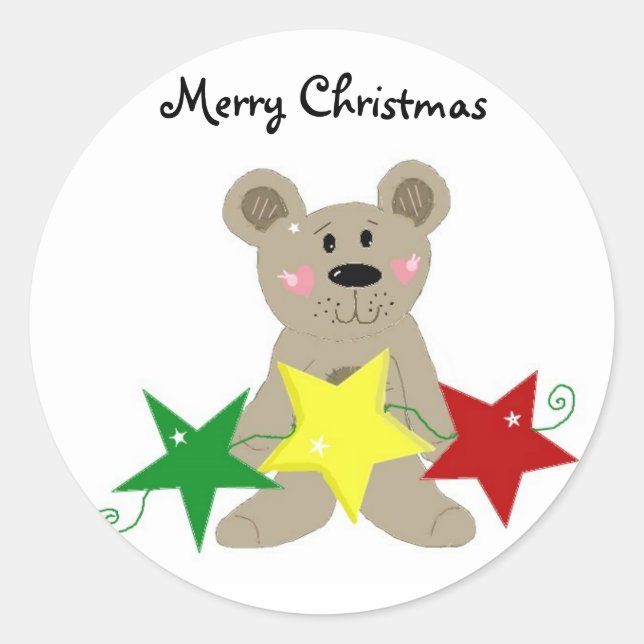 Sticker Rond Nounours avec étoiles de fête (Devant)