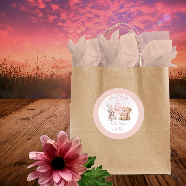 Sticker Rond Nounours C'est un Baby shower d'attente pour fille (Créateur téléchargé)