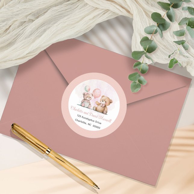 Sticker Rond Nounours C'est un Baby shower d'attente pour fille (Créateur téléchargé)