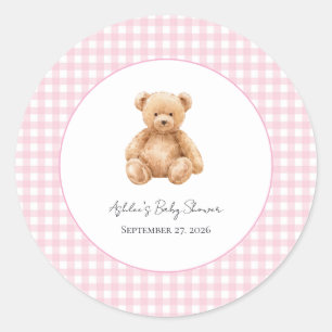 Sticker Rond Nounours Classique Ours en Peluche Baby Shower Au