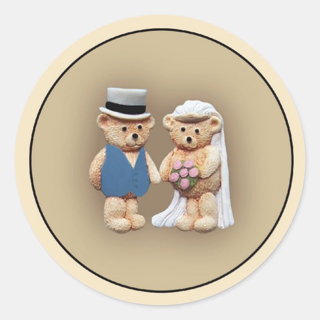 Sticker Rond Nounours de mariée et de chambre (Devant)