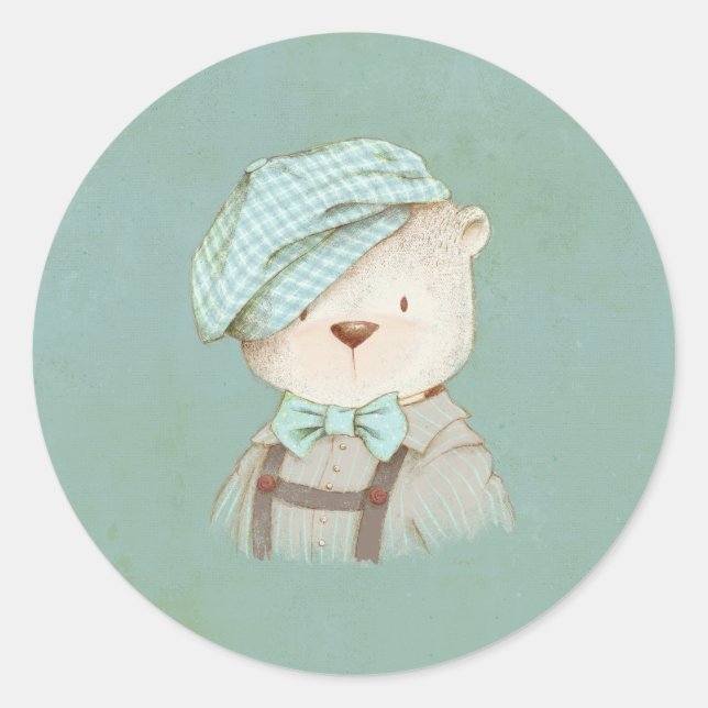 Sticker Rond Nounours en chapeau mignon doux adorable fantaisie (Devant)
