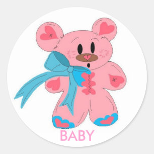 Sticker Rond Nounours en peluche rose bébé