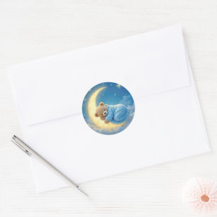 Sticker Rond Nounours endormi sur une lune
