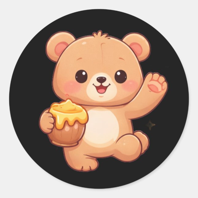 Sticker Rond Nounours Ours Miel Mignon (Devant)