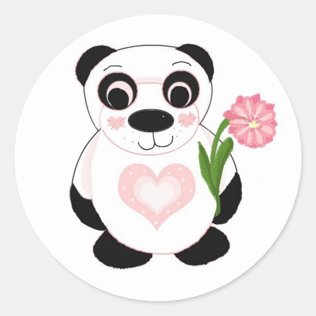 Sticker Rond Nounours Panda avec Fleur (Devant)