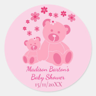 Sticker Rond Nounours rose mignon Baby shower fille