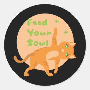 Sticker Rond Nourrissez votre âme Kawaii orange drôle chat fais