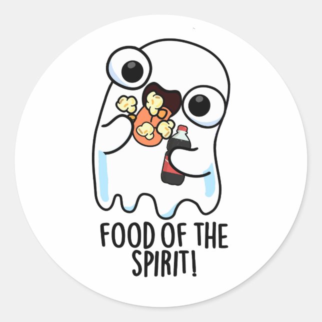 Sticker Rond Nourriture De L'Esprit Blague De Fantôme Drôle  (Devant)