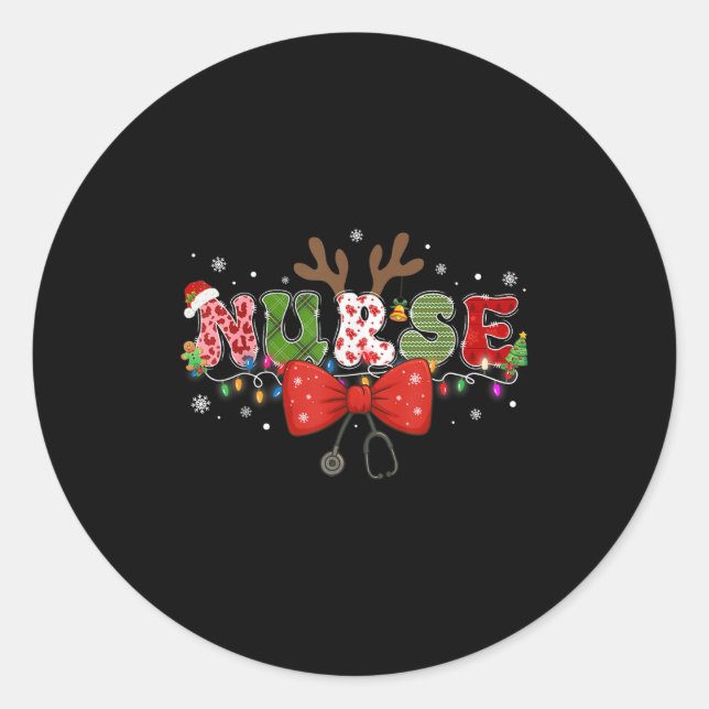 Sticker Rond Nourriture de Noël Coquette Bow Stethoscope Reinde (Devant)