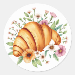 Sticker Rond Nourriture et nature Croissant d'art avec Floral