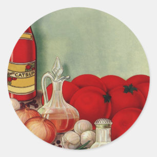 Sticker Rond Nourriture italienne vintage Tomates Oignons Poivr