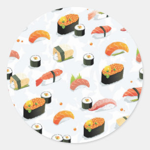 Sticker Rond Nourriture japonaise : Motif de sushi