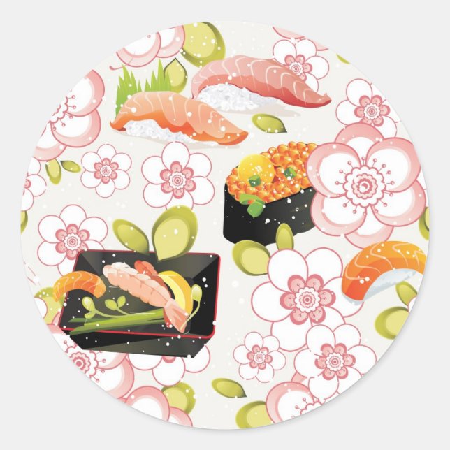 Sticker Rond Nourriture japonaise : Sushi Motif 2 (Devant)