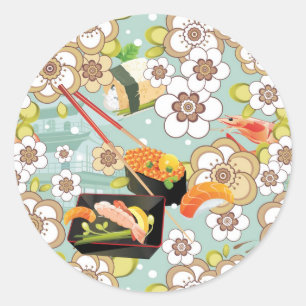 Sticker Rond Nourriture japonaise : Sushi Motif 4