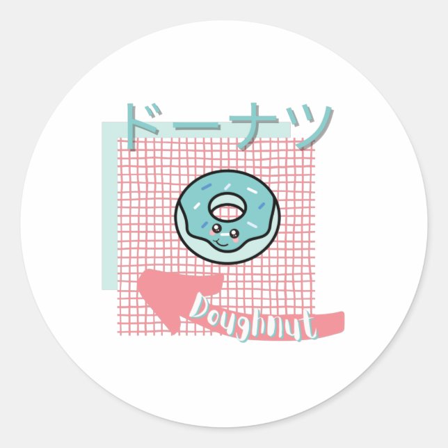Sticker Rond nourriture kawaii - Doughnut mignonne, rose, turqu (Devant)