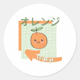 Sticker Rond nourriture kawaii - mignon Orange, orange, vert