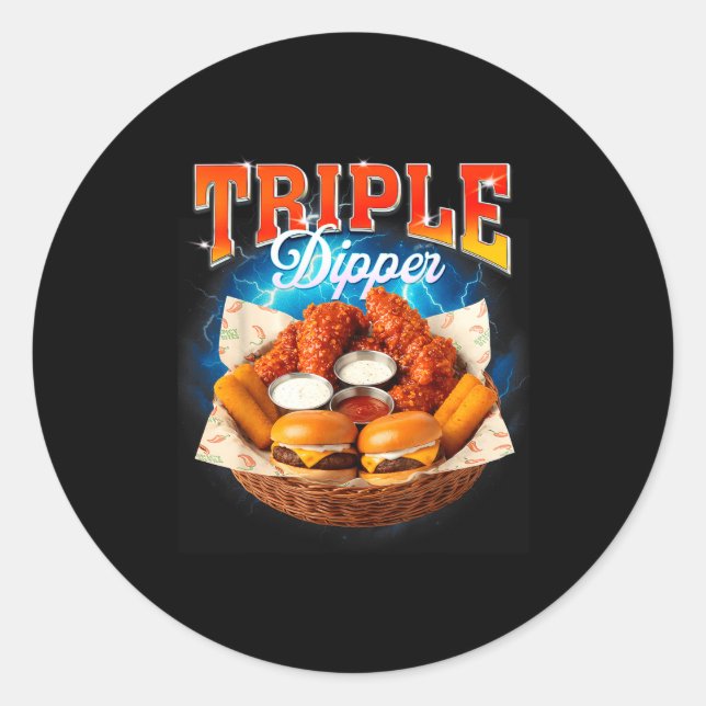 Sticker Rond Nourriture Rapide Hamburger Boulette De Poulet Foo (Devant)