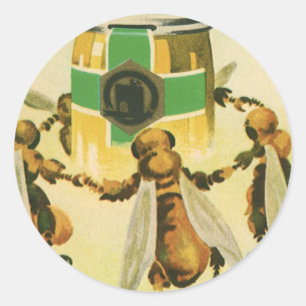 Sticker Rond Nourriture vintage, Abeilles de Miel Bio Dancing J