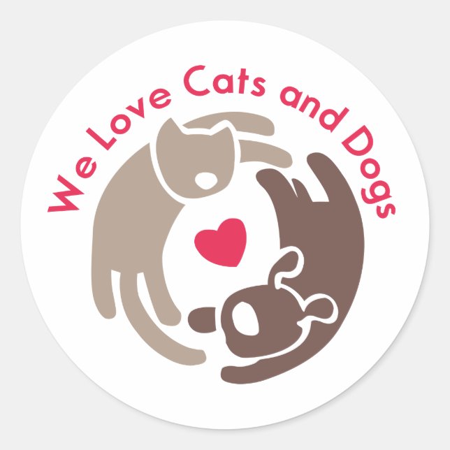 Sticker Rond nous aimons les chats et les chiens (Devant)