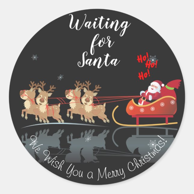 Sticker Rond Nous attendons Père Noël Ho ! Ho ! Ho ! Vacances d (Devant)