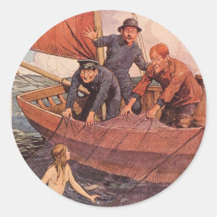 Sticker Rond Nous avons attrapé une sirène ! Cru