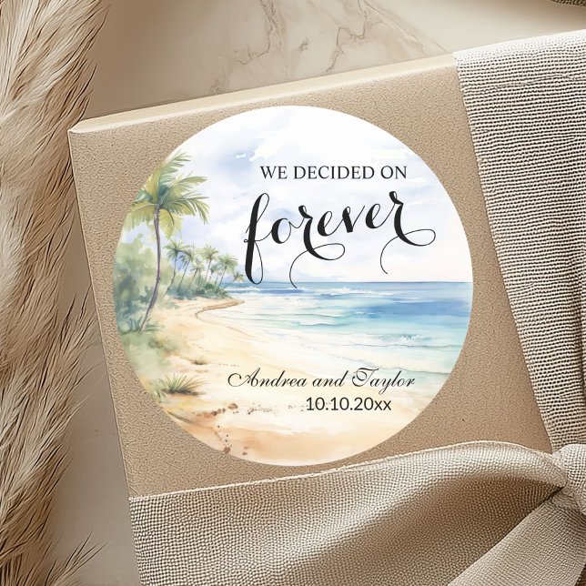 Sticker Rond Nous avons décidé de Forever Beach et Palm Trees (Créateur téléchargé)