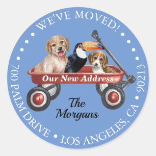 Sticker Rond Nous avons déménagé, Adresse de retour, Chien Oise