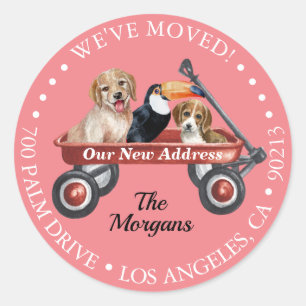 Sticker Rond Nous avons déménagé, Adresse de retour, Chiens Ois