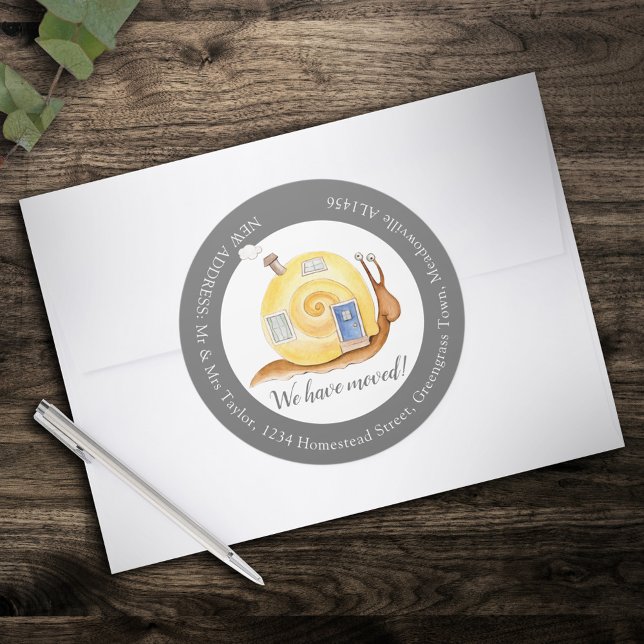 Sticker Rond Nous avons déménagé maison escargots changement d' (Créateur téléchargé)