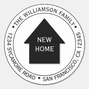 Sticker Rond Nous avons déplacé Black White Nouvelle adresse de