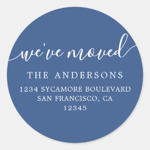 Sticker Rond Nous avons déplacé Classic Blue New Address étique
