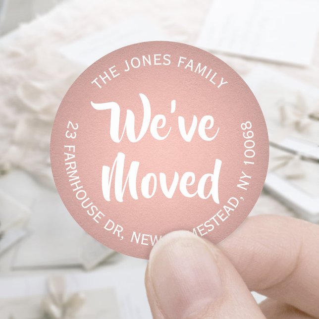 Sticker Rond Nous avons déplacé Rose Gold Faux Foil Adresse de  (Créateur téléchargé)
