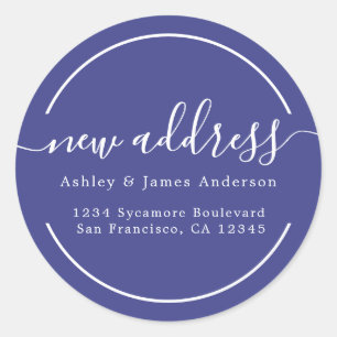 Sticker Rond Nous avons déplacé Royal Blue Nouvelle adresse