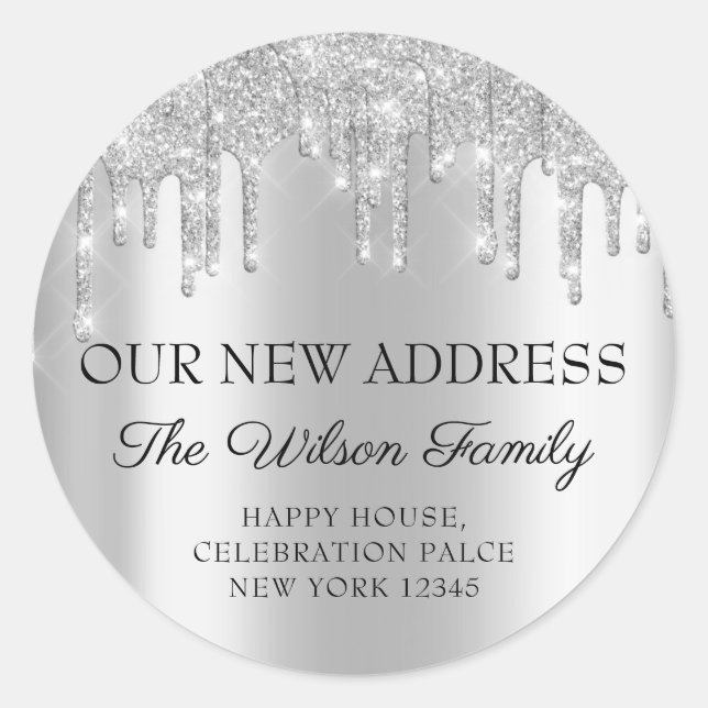 Sticker Rond Nous Avons Déplacé RSVP Changement D'Adresse Silve (Devant)